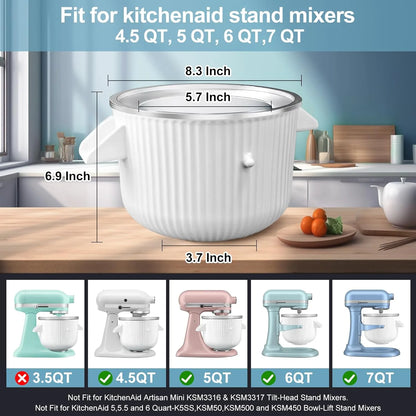Ice Cream Maker Attachment for Kitchen Aid Stand Mixer, 2 Quart, Ice Cream & Sorbet Maker Machine, Fits and Larger Stand Mixers, with 2 Ice Cream Holder