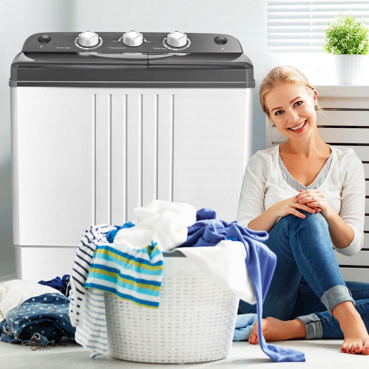 Costway Twin Tub 20Lbs Top Load Washing Machine with Gravity Drain