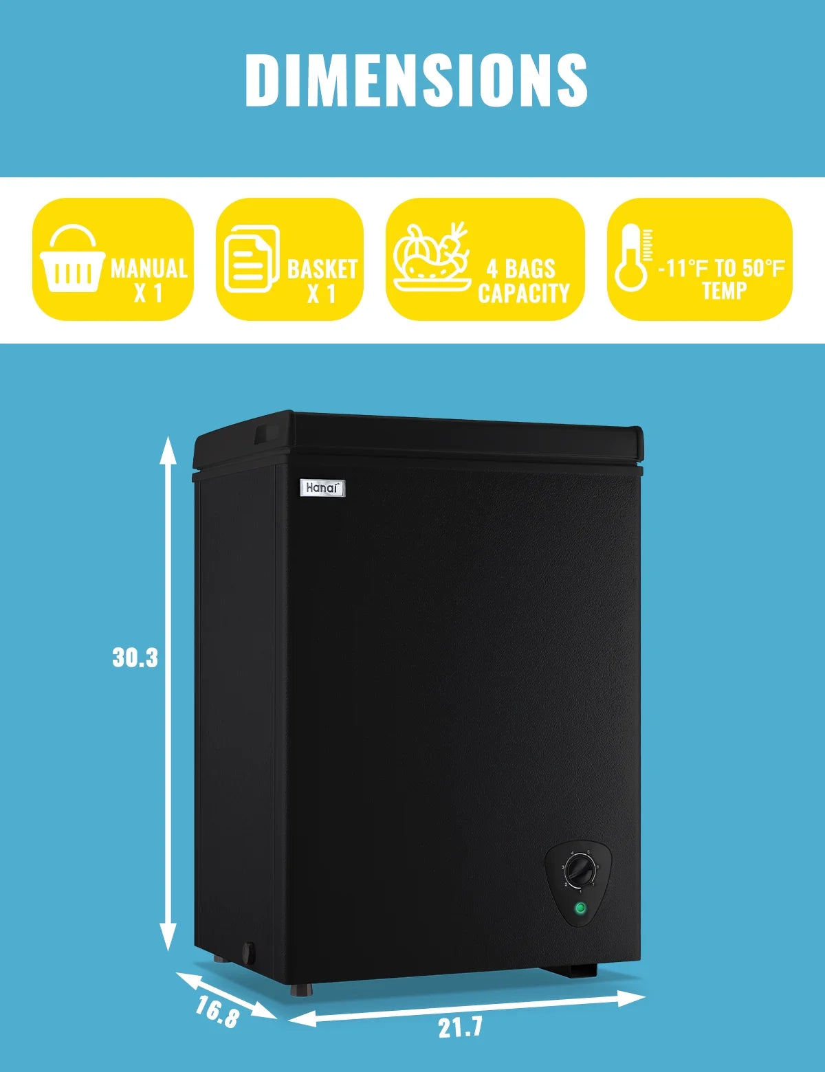 WANAI 3.5 Cu.ft Chest Freezer Small Deep Freeze with 7 Gears Temp Control Office Dorm Kitchen White