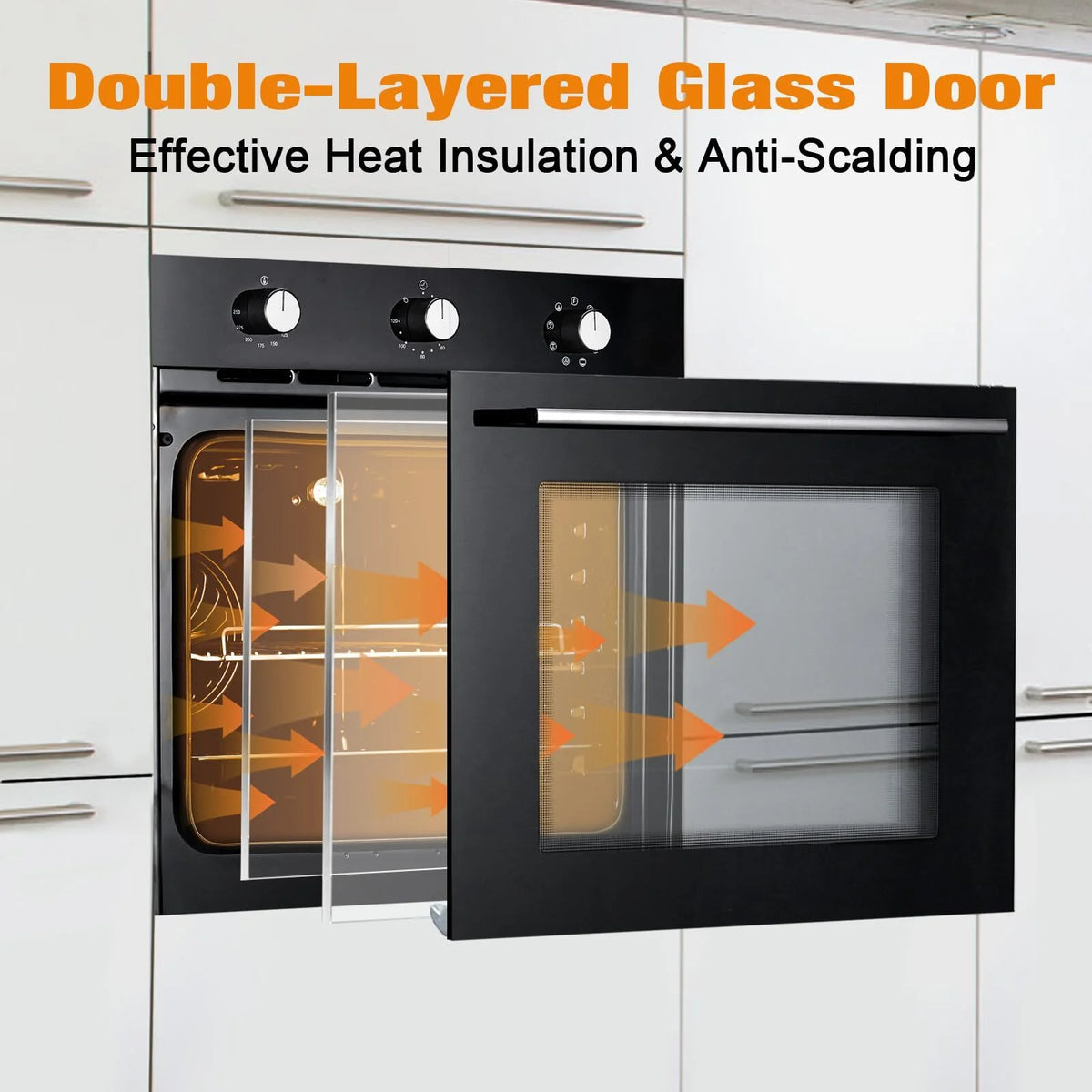 RIEDHOFF 24�?Single Wall Oven, 2.5 Cu.Ft Built-in Electric Single Wall Ovens with Mechanical Knobs, Double-Layered Glass Door, 5 Cooking Functions, 3000W 240V Ideal for Kitchen Oven
