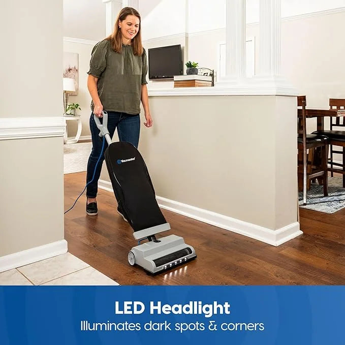 Vacmaster UB0402 Commercial Vacuum Cleaner Ultra-Lightweight 14L Capacity Bagged Upright Vac with LED Headlight and 2-Speed Setting Powerful Suction for Pets, Carpets & Hard Floor