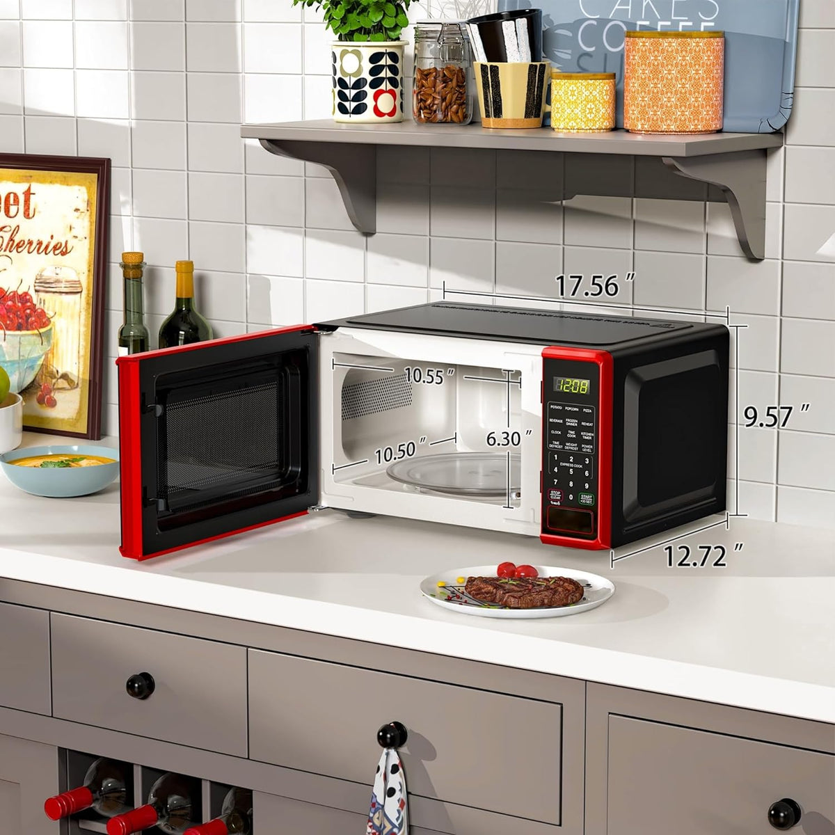 0.7 cu. ft. Countertop Microwave Oven, 700 Watts, New (Color : Red)