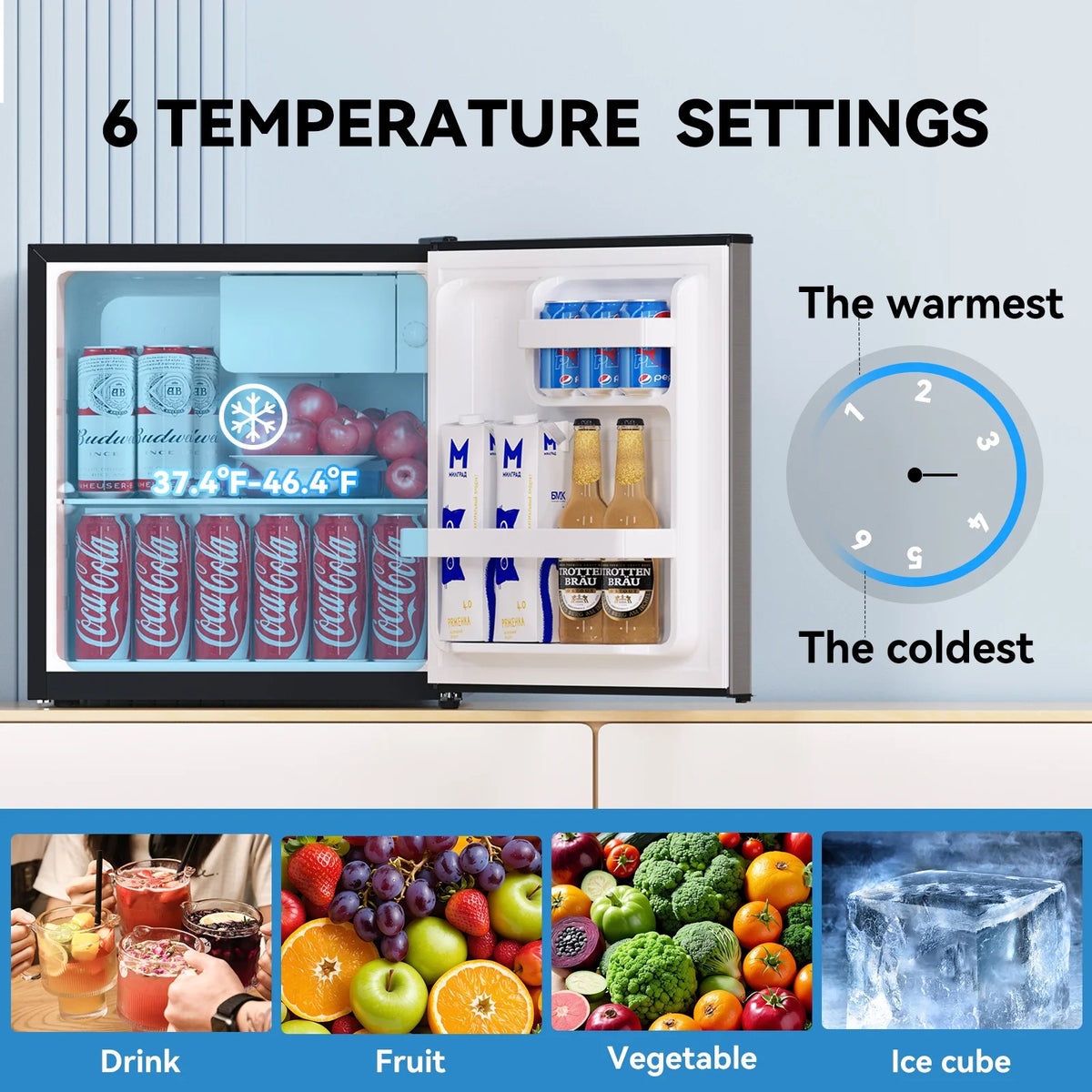 1.7 Cubic Feet Freestanding Mini Fridge Compact refrigerator black