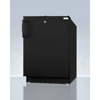 20" wide built-in undercounter ADA compliant refrigerator-freezer in black with a front lock