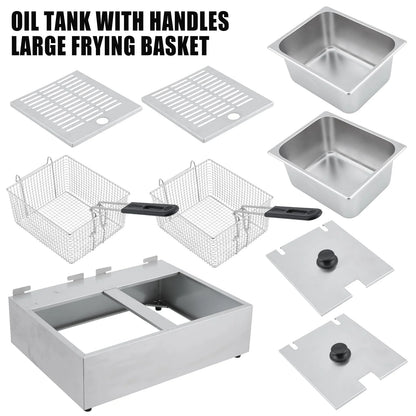 Electric Deep Fryer,Tank Stainless Steel Deep Fryer, Temperature Control, Countertop Fryer for Home Kitchen and Restaurant, 110V