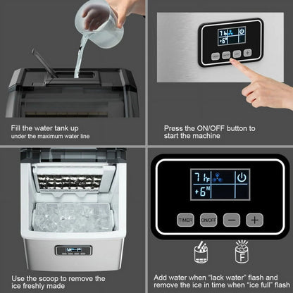 Kadyn Countertop Ice Maker, Ice Machine, Portable Ice Maker, 48 lbs Stainless Self-Clean Ice Maker with LCD Display