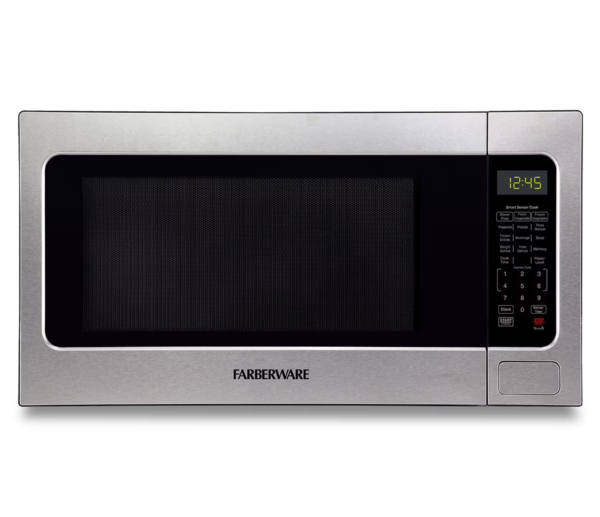 Farberware Countertop Microwave Ov 1100 Watts, 2.2 cu ft - Smart Sensor With LED Lighting and Child Lock - Perfect for Apartments and Dorms - Easy Clean Black Interior, Stainless Steel