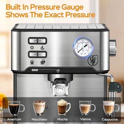 20 Bar Espresso Machine with Milk Frother, Single & Double Shot, ESE Pod Compatible, Removable Water Tank for Cappuccino, Latte, & Machiato for Home Barista