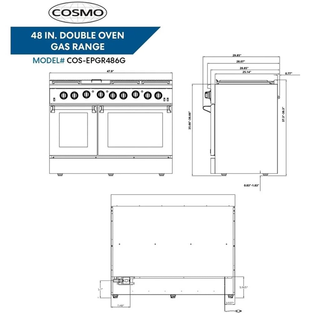 Cosmo 48" Double Oven Gas Range & Dishwasher & French Door Refrigerator Set