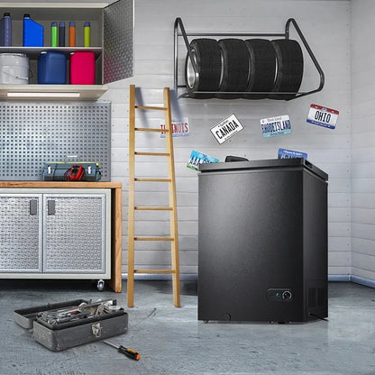 KNDKO 3.5cu.ft Compact Chest Freezer, Mini Freezer with Adjustable Temperature, 2 Removable Baskets, Top Open Door, Energy Saving, Black