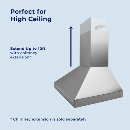 Hauslane Chef Series Pro Model WM-530 30" Convertible  Wall Mount Chimney Range Hood 120V in Matte Black