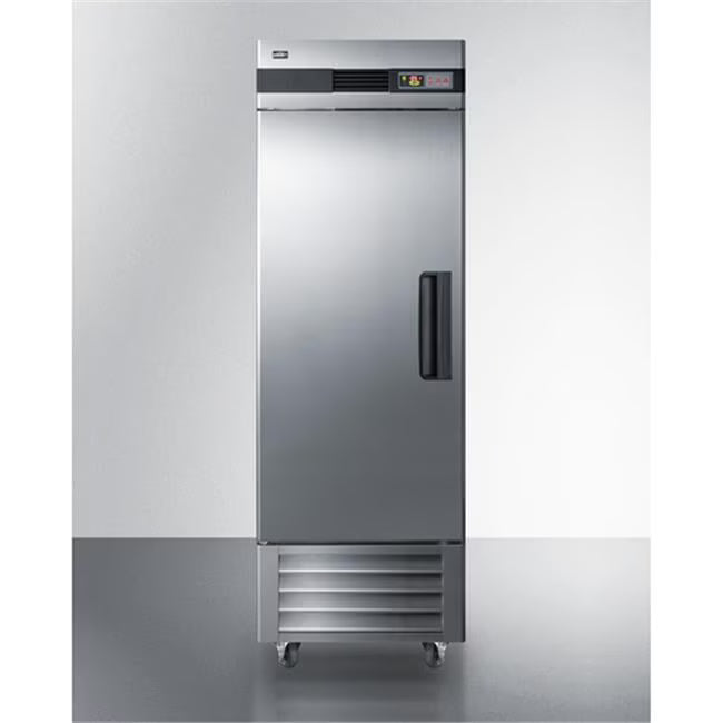 Commercially approved frost-free reach-in freezer in complete stainless steel, left hand door swing