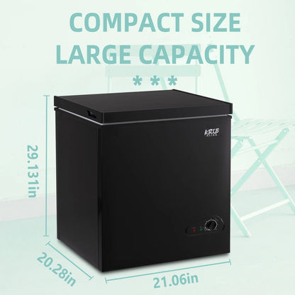 Krib B 3.5 Cu.Ft Chest Freezer with 7 Gears Temperature Adjustment, Deep Compact Freezer with a Removable Basket, Suitable for Kitchen, Garage, Basement, Black