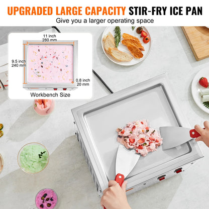 KFFKFF 11 x 9.5 Inch Pan Fried Ice Cream Roll Machine / Rolled Ice Cream Maker