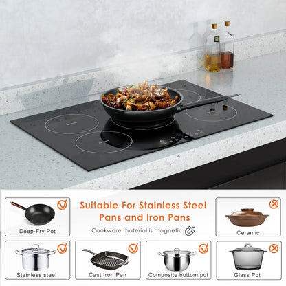 Homtone 30 Inch Electric Cooktop 4 Burners Built-in Electric Stovetop -Timer & Child Safety Lock