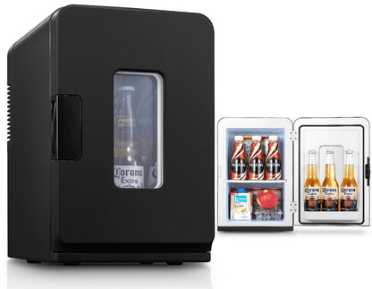 15L/21 Can Mini Fridge for Bedroom Refrigerator Cooler&Warmer, AC/DC, 1 Door, 11.8"Width, Black, New