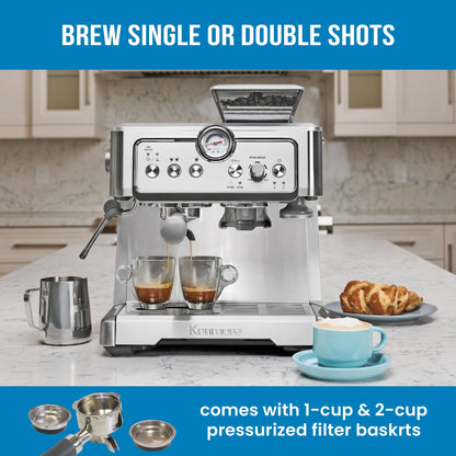 Kenmore Espresso Machine With Grinder & Milk Frother, Stainless Steel