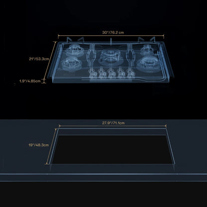 Empava 30'' Built-in Gas Stove Top - Stainless Steel LPG Natural Gas Cooktop - 5 Sealed Burners