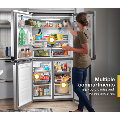 Whirlpool Counter Depth 4 Door Refrigerator, Metallic Steel, 36", 19.4 cu ft