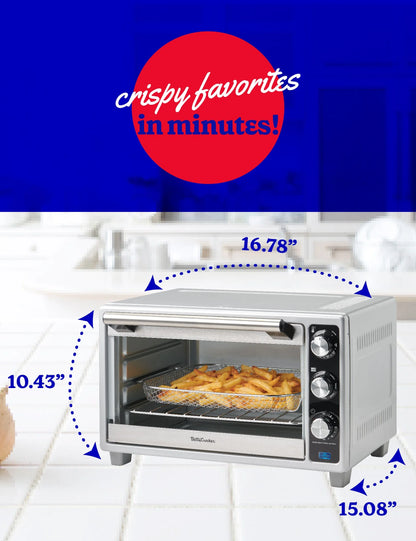 Betty Crocker Air Fryer Convection Toaster Oven, Multifunction 6-Slice Toaster and Air Fryer Oven, 0.8 Cu. Ft. 6 Slice Capacity AirFryer Toaster Oven Combo, 7 Function Convection Oven, Silver