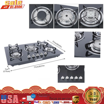 30" Stove Top Gas Cooktop Burner Kitchen Cooking LPG / Propane with 5 Burners
