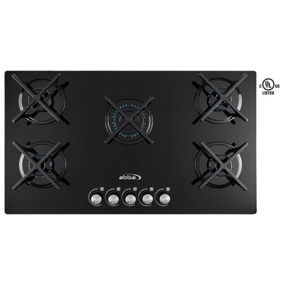 Gas On Glass Cooktop with Sealed Burners, Tempered Glass Table with 1 Ultra Fast Burner, Easy to Clean, 36 in , Abba Appliances