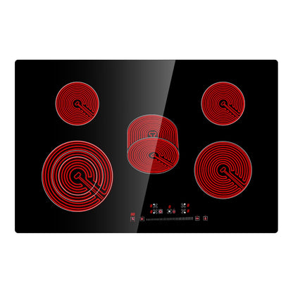 KFFKFF 8600W Electric Ceramic Cooktop, 30" 5 Burners Built-in Countertop Burners Cooker Touch Control, Overheat Protection, Child Lock, 9 Power Levels, 220-240V (NO Plug)