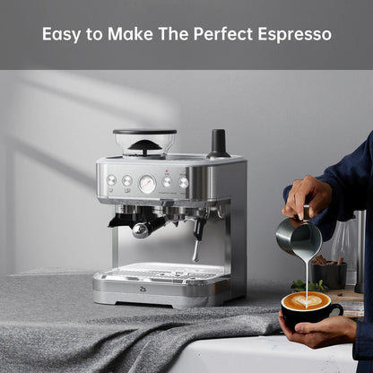 COZONY Espresso Machine 15 Bar, 2.5 L Water Tank, Semi Automatic Coffee Maker with Grinder, Milk Frother/Steam Wand, Italian Pump, All-in-One Espresso Machine, Stainless Steel, Silver