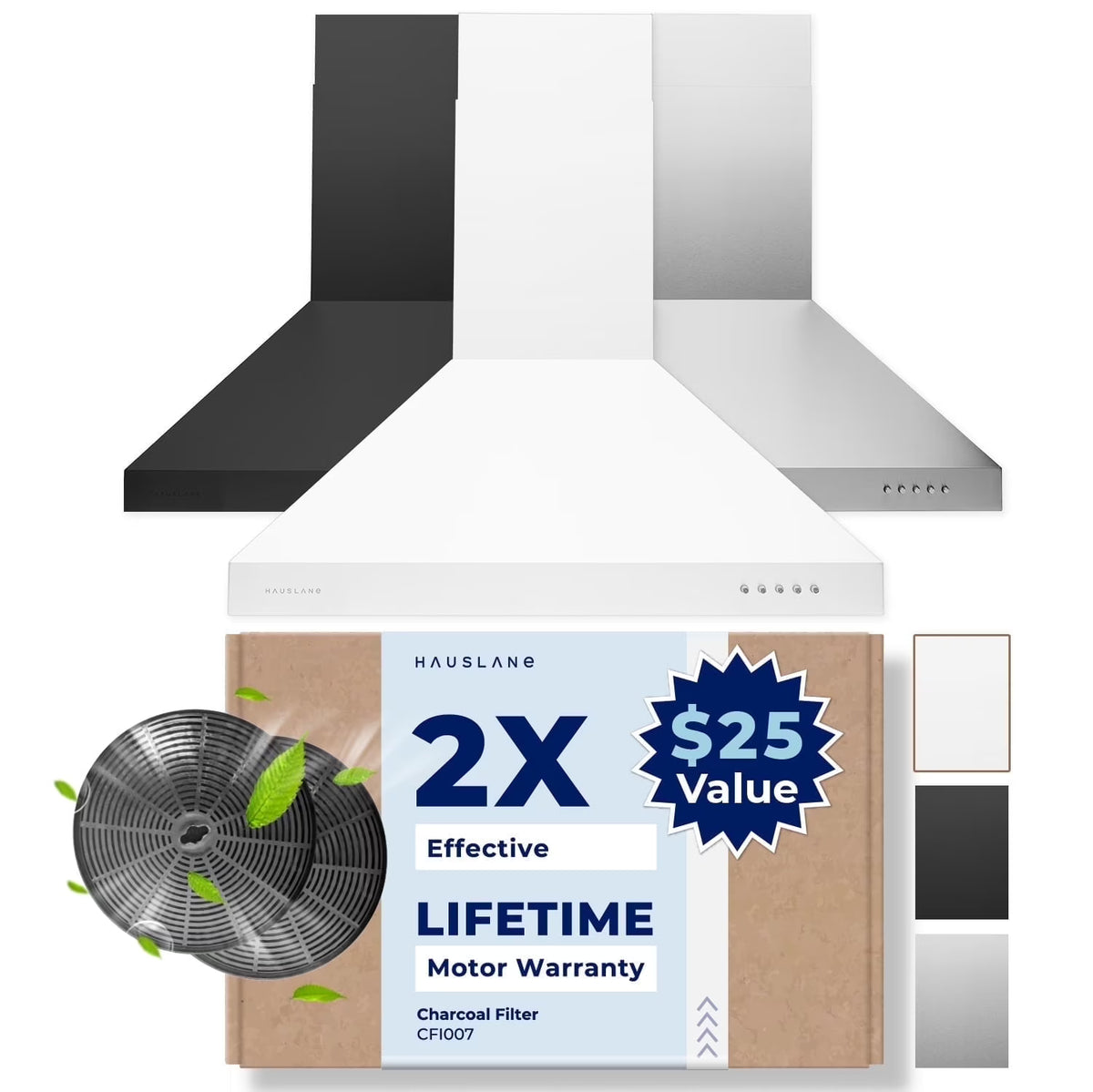 Hauslane Chef Series Base Model WM-530 30" Convertible Wall Mount Chimney Range Hood 120V in Matte White
