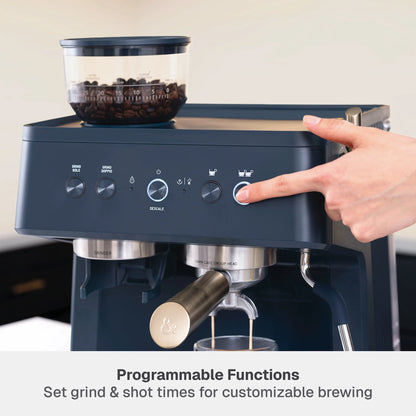 Thyme & Table Barista Grade Espresso Machine with 15-Bar Pressure, Conical Burr Grinder and Steam Wand, Sand White