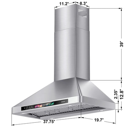 BRANO 30 Inch Wall Mount Range Hood Stainless Steel Hood, 900 CFM, Voice Control, 4-Speed