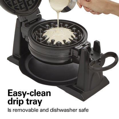 Hamilton Beach Double Belgian Waffle Maker with Removable Nonstick Grids, Rotating Waffle Iron, Black
