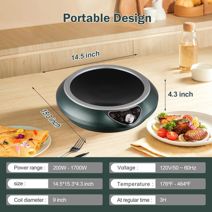 Induction Cooktop 1700W 85V~120V Wok Pan (included) Portable Electric Stove 18 Hours Timer 16 Level Temp&Power Ctrl Cookware Appliances Skillet Plates