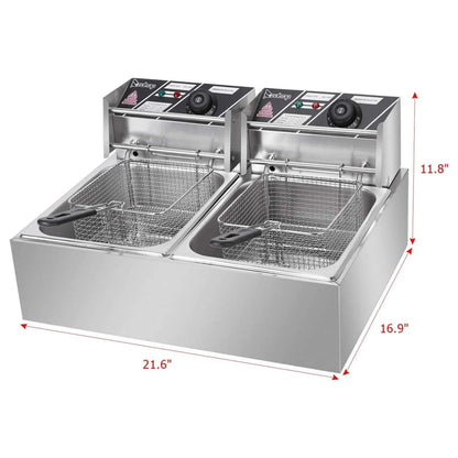 5000W 12 Liter Electric Countertop Deep Fryer Dual