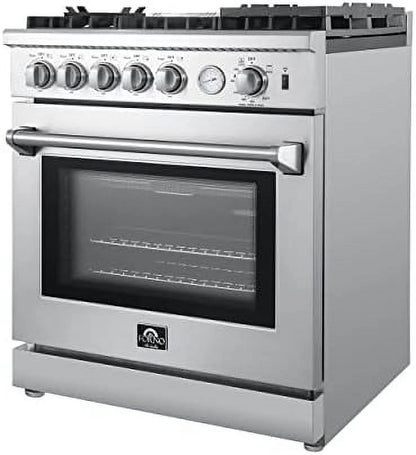 Forno Lazio 30-Inch Freestanding Gas Range, 4 Burners, Convection Oven, Energy Efficient