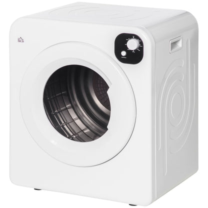 HOMCOM 1300W Compact Laundry Dryer with 3.2 cuft Stainless Steel Drum White