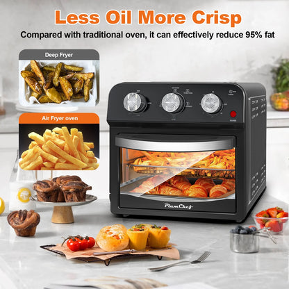 PlumChef 13 Quart 4 Slices Air Fryer Convection Toaster Oven, 1500W, 7 in 1 Multifunction with Roast, Bake, Grill, Broil, Toast, Dehydrate, Defrost, Stainless Steel