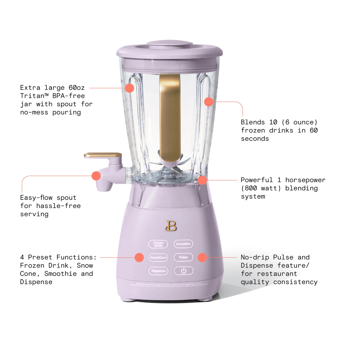 Beautiful Slush Crush 60 oz 4-Speed Frozen Drink Maker, White Icing by Drew Barrymore