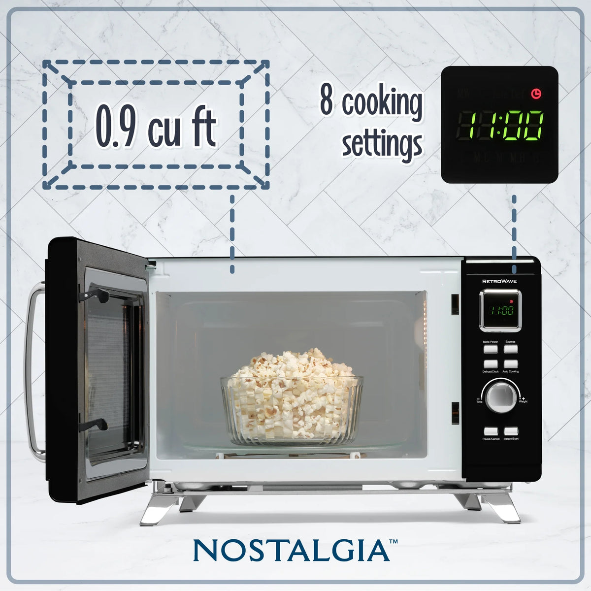 Nostalgia Mid-Century Retro 0.9 Cu. Ft. 900-Watt Microwave Oven, Black