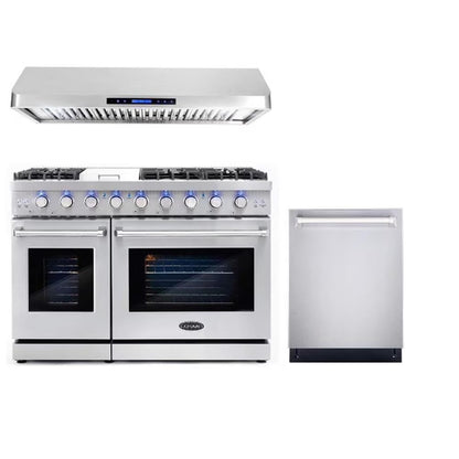 Cosmo 48" Double Oven Gas Range & Range Hood & Dishwasher Set - Liquid Propane
