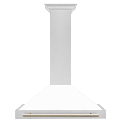 ZLINE 36" Autograph Edition DuraSnow Stainless Steel Range Hood with White Matte Shell and Gold Handle