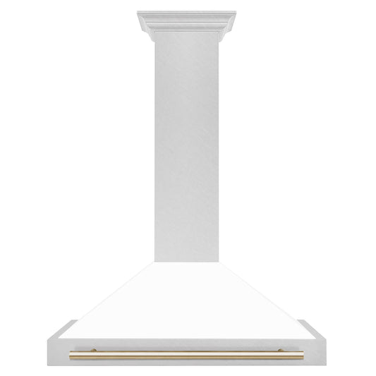 ZLINE 36" Autograph Edition DuraSnow Stainless Steel Range Hood with White Matte Shell and Gold Handle