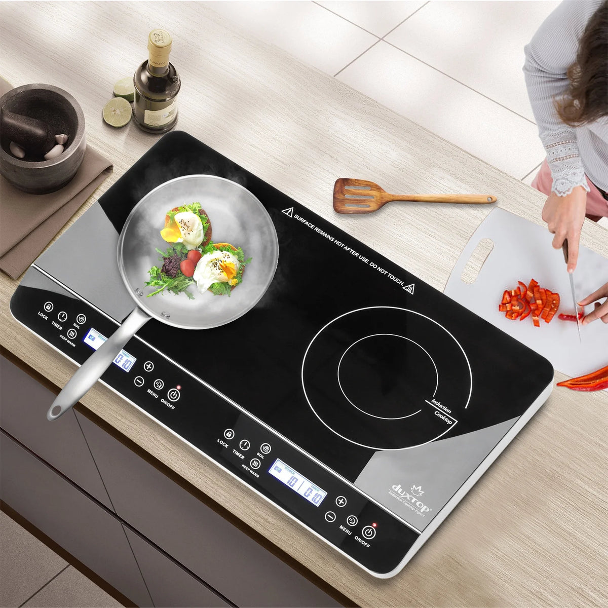 Duxtop LCD Portable Double Induction Cooktop, 1800W Electric Countertop Burner, 9620LS/BT-350DZ
