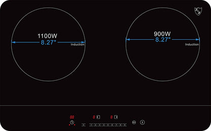 K&H 2 Burner Double Dual 24 Inch Induction ULTRA SLIM Electric Stove Top Ceramic Cooktop White 120V 1800W IN-DD18-120S