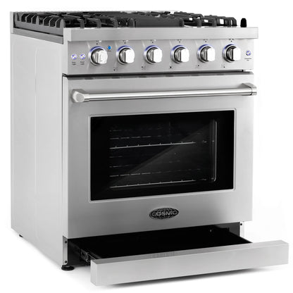 Cosmo 2 Piece Kitchen Appliance Packages with 30" Free Standing Gas Range Kitchen Stove & French Door Refrigerator Kitchen Appliance Bundles