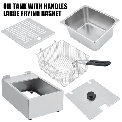 Electric Deep Fryer,Tank Stainless Steel Deep Fryer, Temperature Control, Countertop Fryer for Home Kitchen and Restaurant, 110V