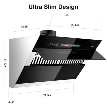 BRANO 30 inch Range Hood Stainless Steel Kitchen Hood, 900CFM, Voice/Gesture Sensing, Touch Control, Side-Draft Design