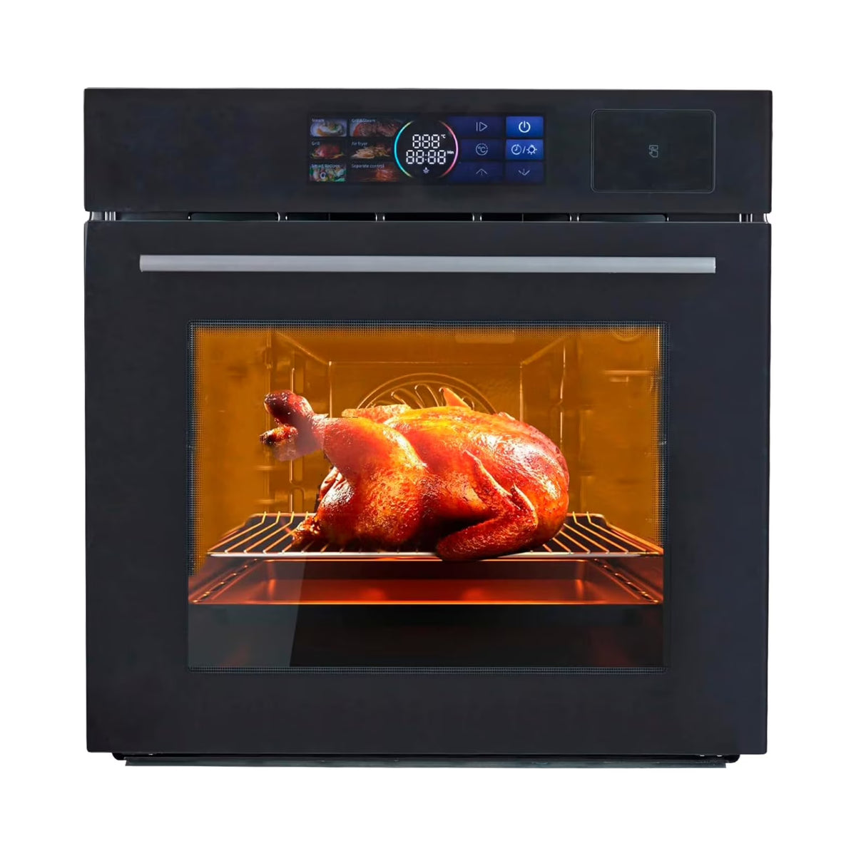 24" Built-in Electric Ovens with 70L Capacity, 3000W Single Wall Oven with View Window, Steam & Grill Oven 2 in 1, 8 Cooking Functions & 108 Automatic Recipes, 3D Surround Heating, LED Screen