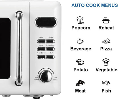 Countertop Microwave Oven with Push Button Control, LED Display, 700W 5 Power Levels, 8 Auto Menus, Glass Turntable and Child Safety Lock, 0.7-inch��Thunderbird Blue