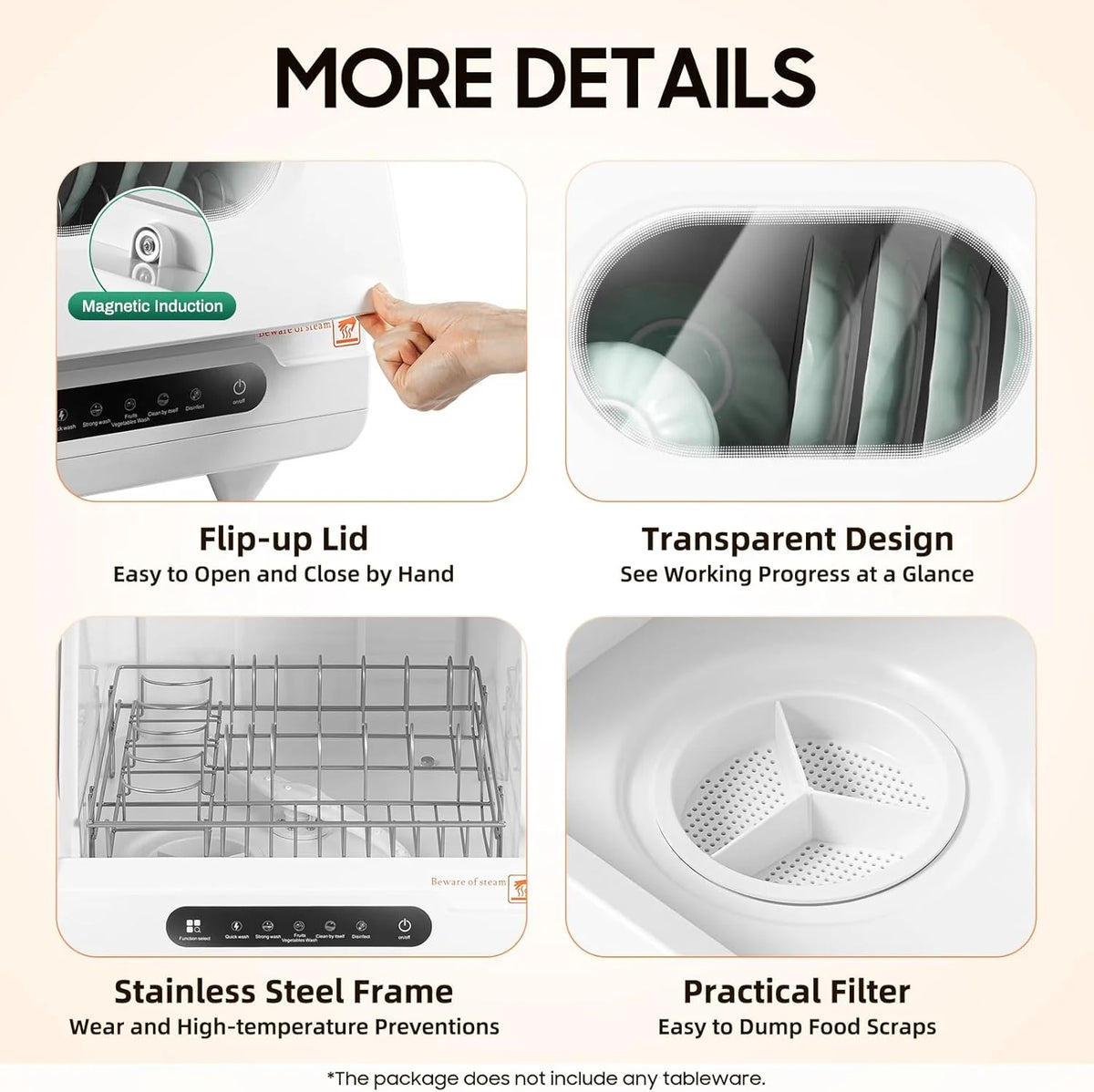 110v Portable Countertop Dishwasher,Home Apartment Tabletop Compact Dishwasher With Inlet & Drainage Pipe,Mini Countertop Dishwasher,Clear Window,For Cleaning Utensils At Home After Dining.